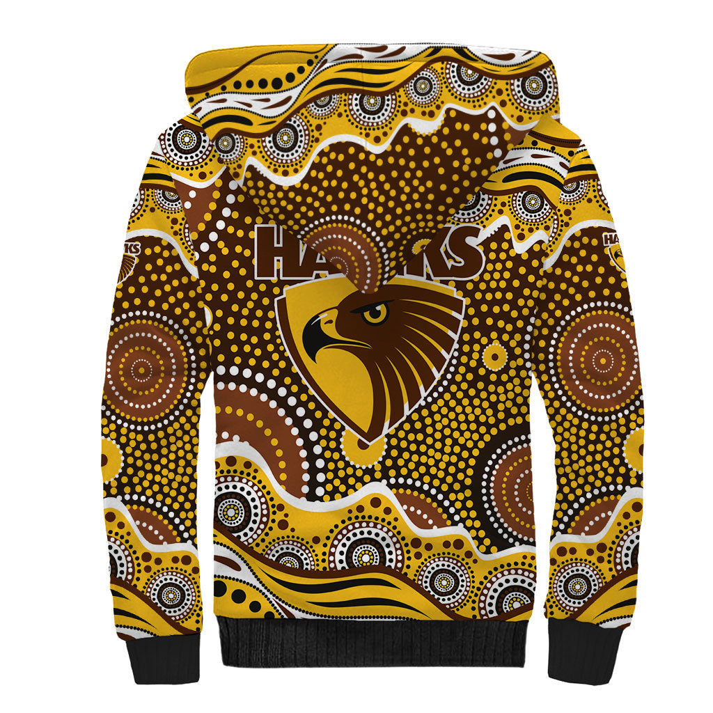 Hawthorn Hawks Sherpa Hoodie Aboriginal Dot Pattern - Football Mascot Heritage Pride