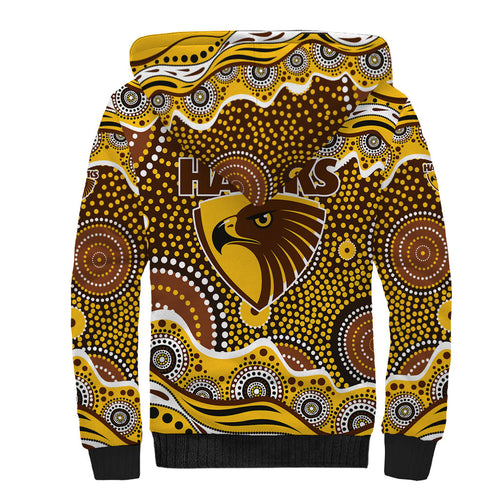 Hawthorn Hawks Sherpa Hoodie Aboriginal Dot Pattern - Football Mascot Heritage Pride