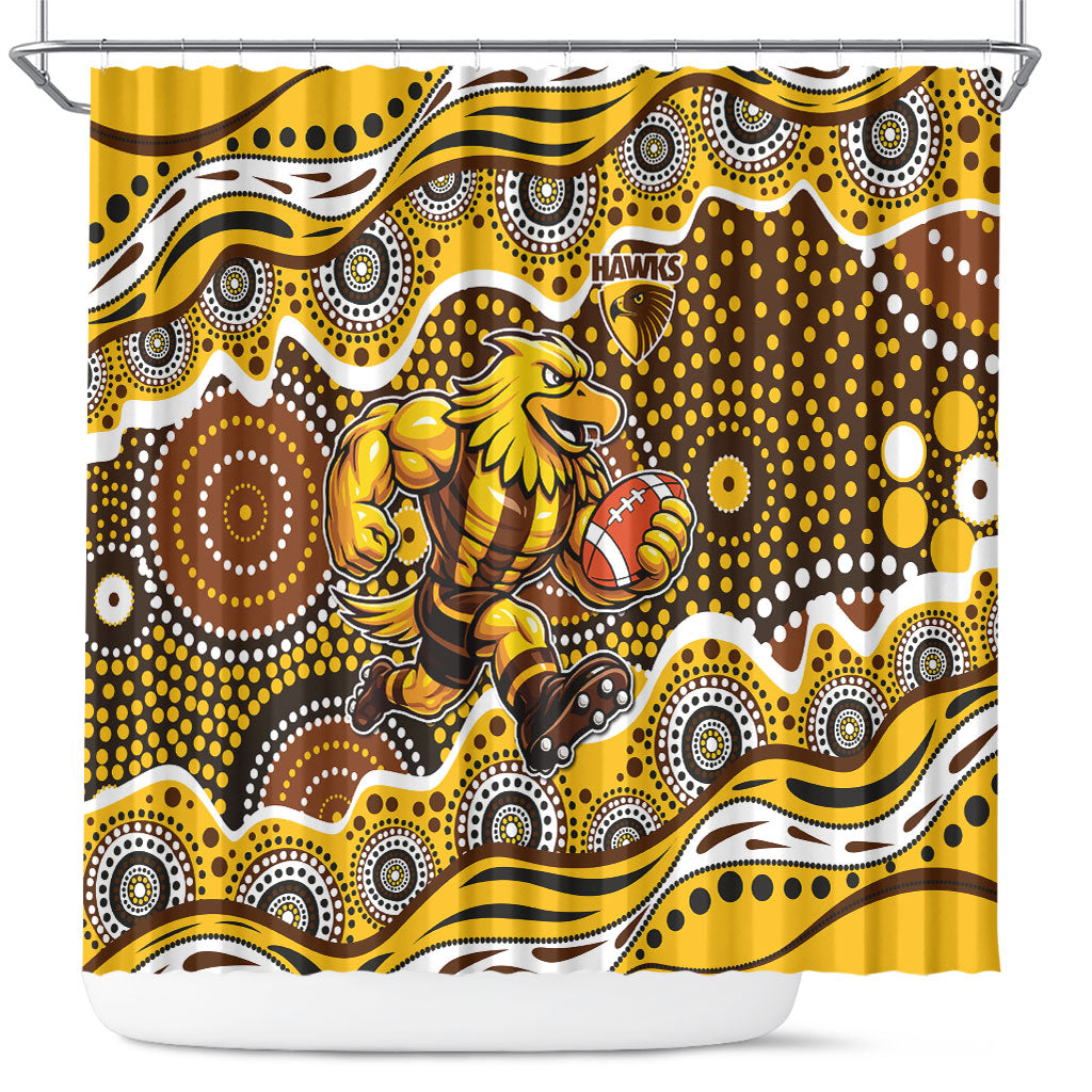 Hawthorn Hawks Shower Curtain Aboriginal Dot Pattern - Football Mascot Heritage Pride