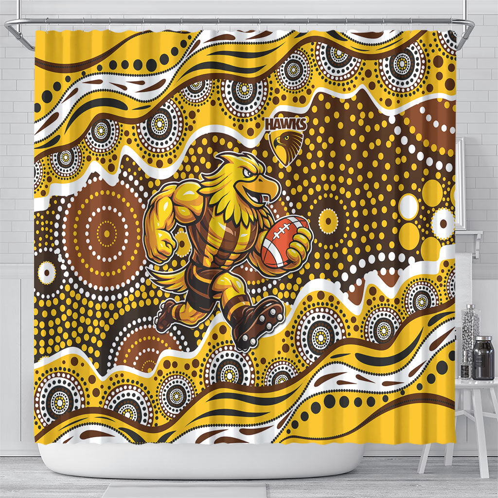 Hawthorn Hawks Shower Curtain Aboriginal Dot Pattern - Football Mascot Heritage Pride