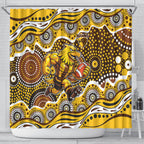 Hawthorn Hawks Shower Curtain Aboriginal Dot Pattern - Football Mascot Heritage Pride