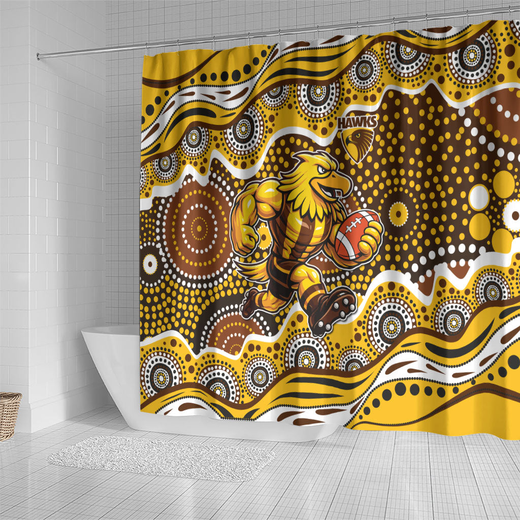 Hawthorn Hawks Shower Curtain Aboriginal Dot Pattern - Football Mascot Heritage Pride