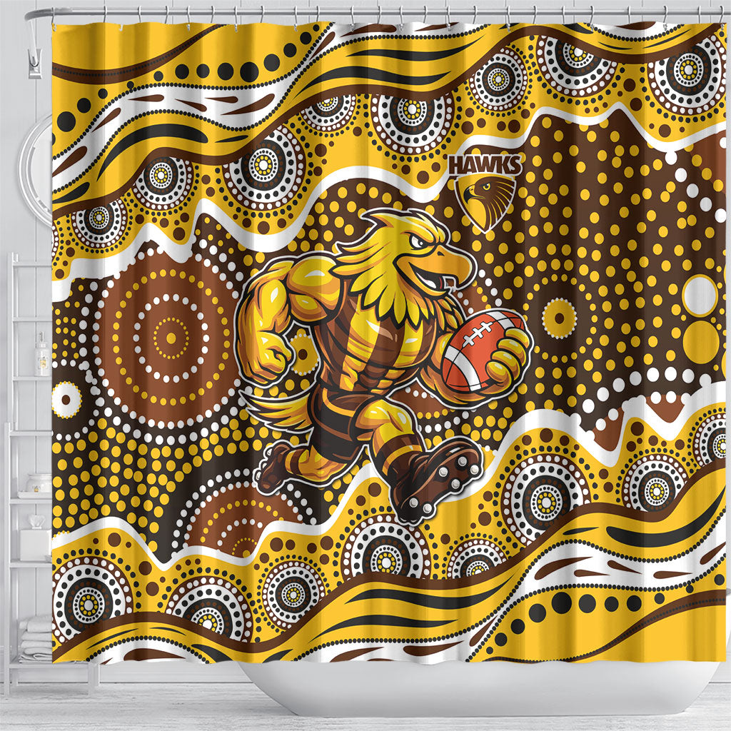Hawthorn Hawks Shower Curtain Aboriginal Dot Pattern - Football Mascot Heritage Pride