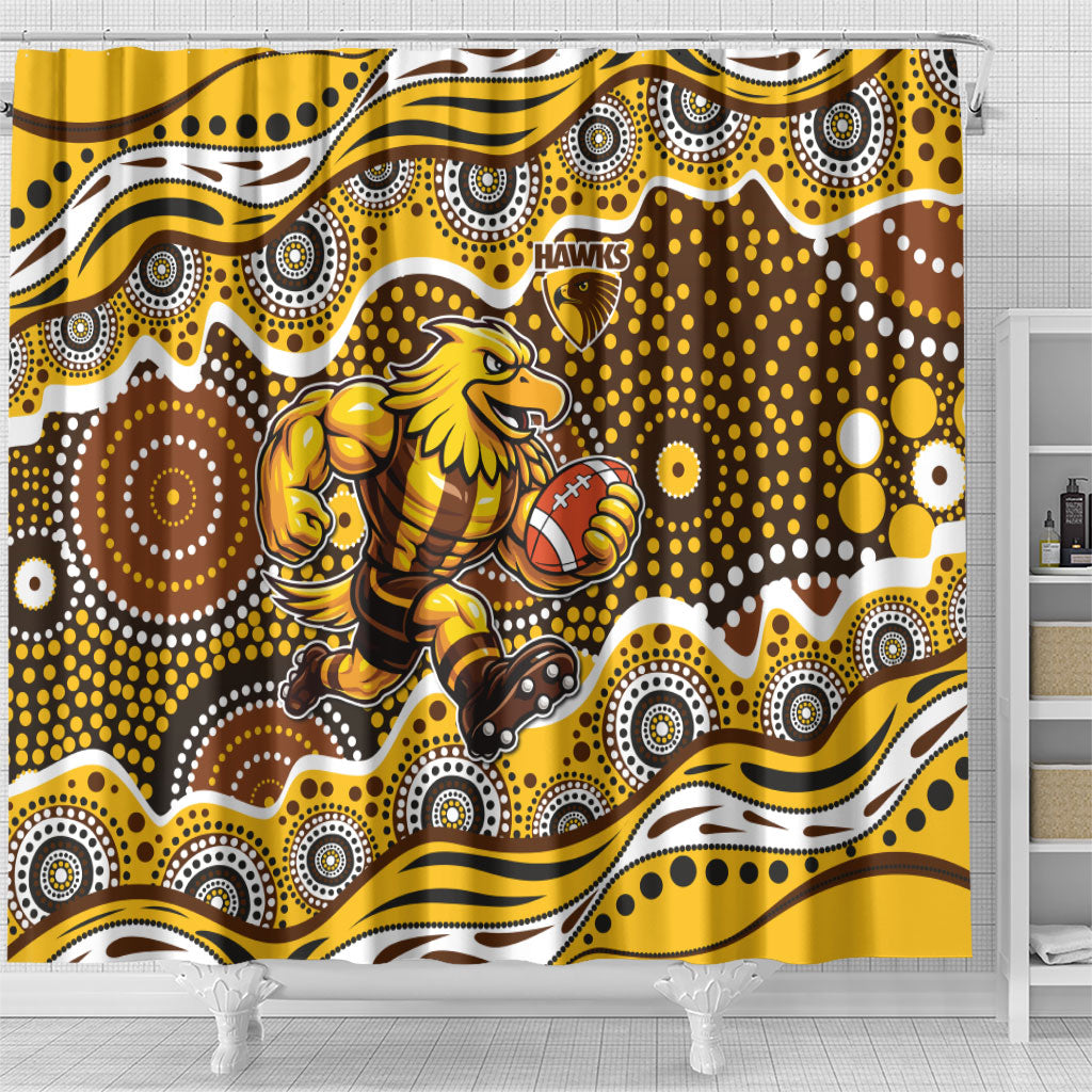 Hawthorn Hawks Shower Curtain Aboriginal Dot Pattern - Football Mascot Heritage Pride