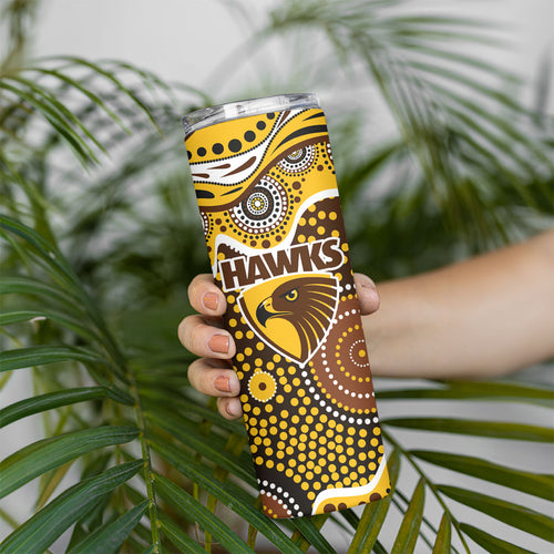 Hawthorn Hawks Skinny Tumbler Aboriginal Dot Pattern - Football Mascot Heritage Pride