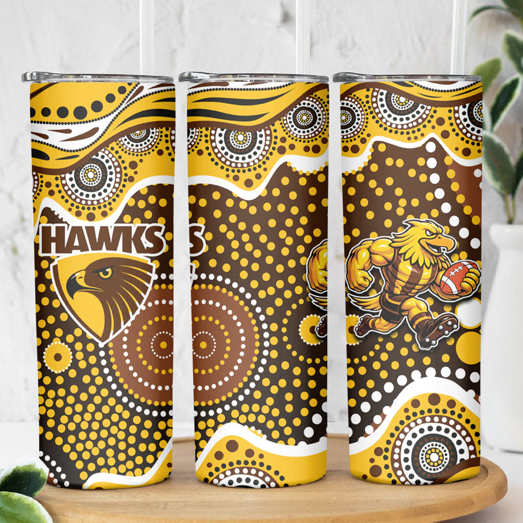 Hawthorn Hawks Skinny Tumbler Aboriginal Dot Pattern - Football Mascot Heritage Pride