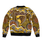 Hawthorn Hawks Sleeve Zip Bomber Jacket Aboriginal Dot Pattern - Football Mascot Heritage Pride