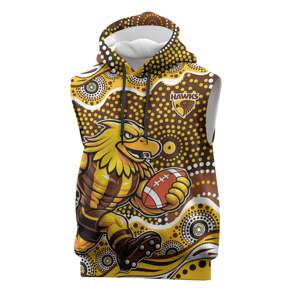 Hawthorn Hawks Sleeveless Hoodie Aboriginal Dot Pattern - Football Mascot Heritage Pride