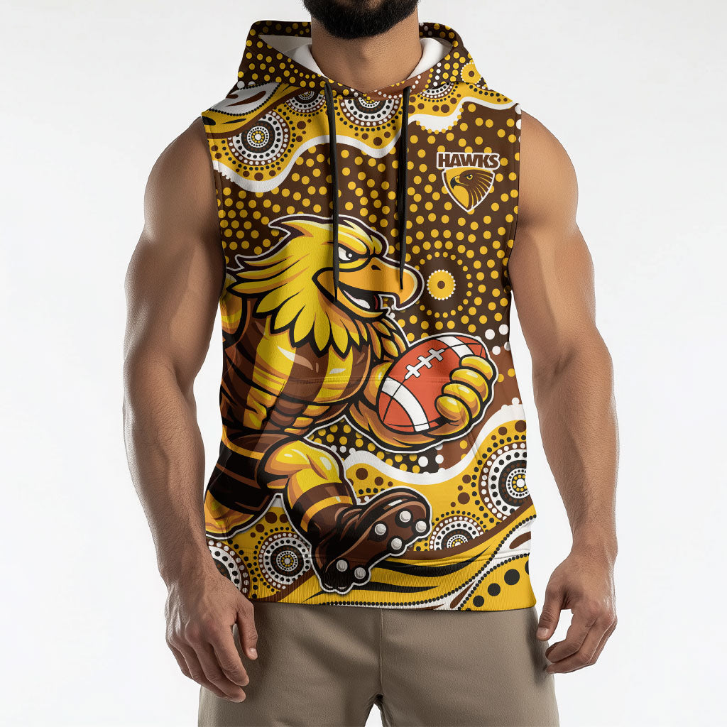 Hawthorn Hawks Sleeveless Hoodie Aboriginal Dot Pattern - Football Mascot Heritage Pride