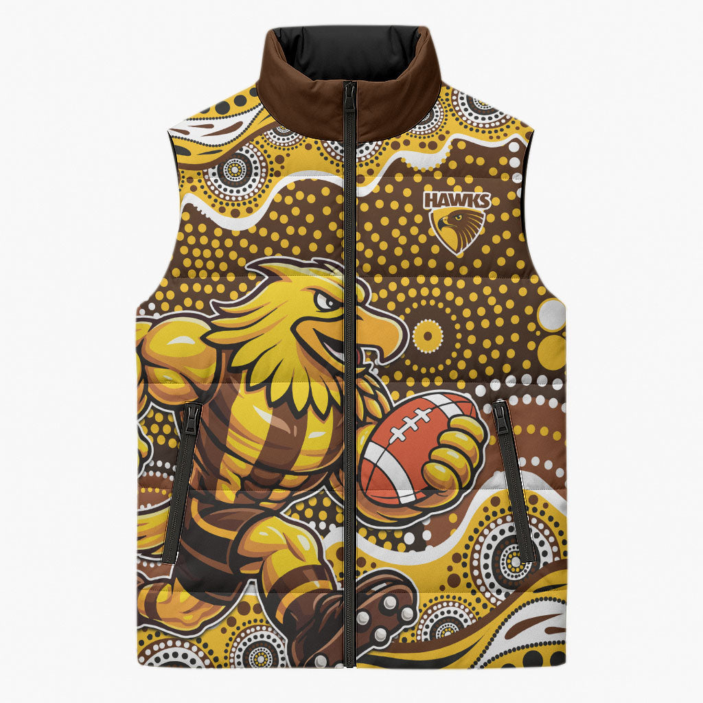 Hawthorn Hawks Sleeveless Puffer Jacket Aboriginal Dot Pattern - Football Mascot Heritage Pride