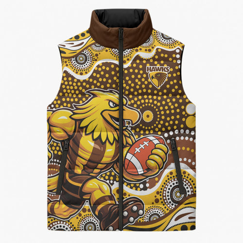Hawthorn Hawks Sleeveless Puffer Jacket Aboriginal Dot Pattern - Football Mascot Heritage Pride