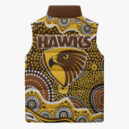 Hawthorn Hawks Sleeveless Puffer Jacket Aboriginal Dot Pattern - Football Mascot Heritage Pride