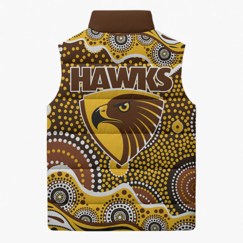 Hawthorn Hawks Sleeveless Puffer Jacket Aboriginal Dot Pattern - Football Mascot Heritage Pride