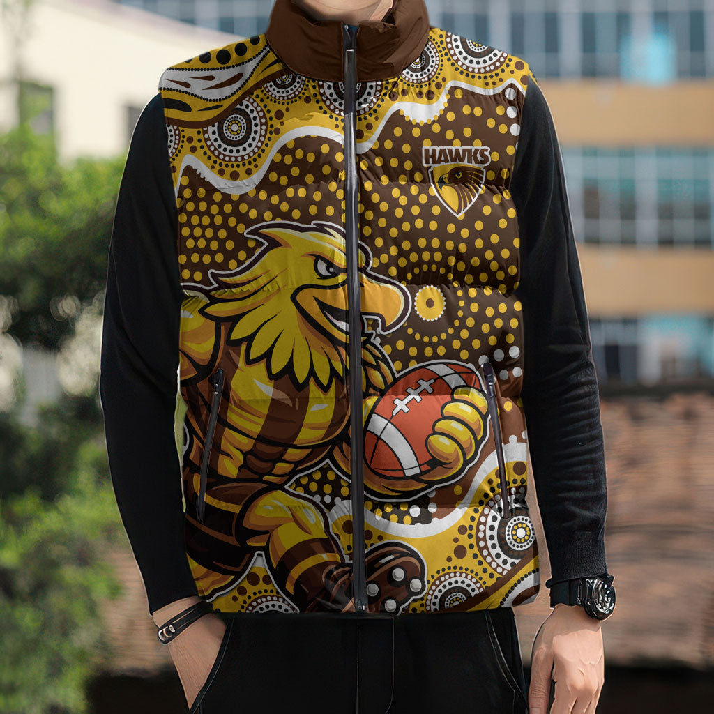 Hawthorn Hawks Sleeveless Puffer Jacket Aboriginal Dot Pattern - Football Mascot Heritage Pride
