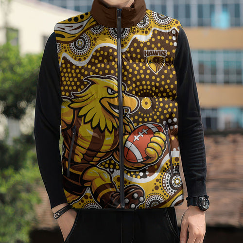 Hawthorn Hawks Sleeveless Puffer Jacket Aboriginal Dot Pattern - Football Mascot Heritage Pride