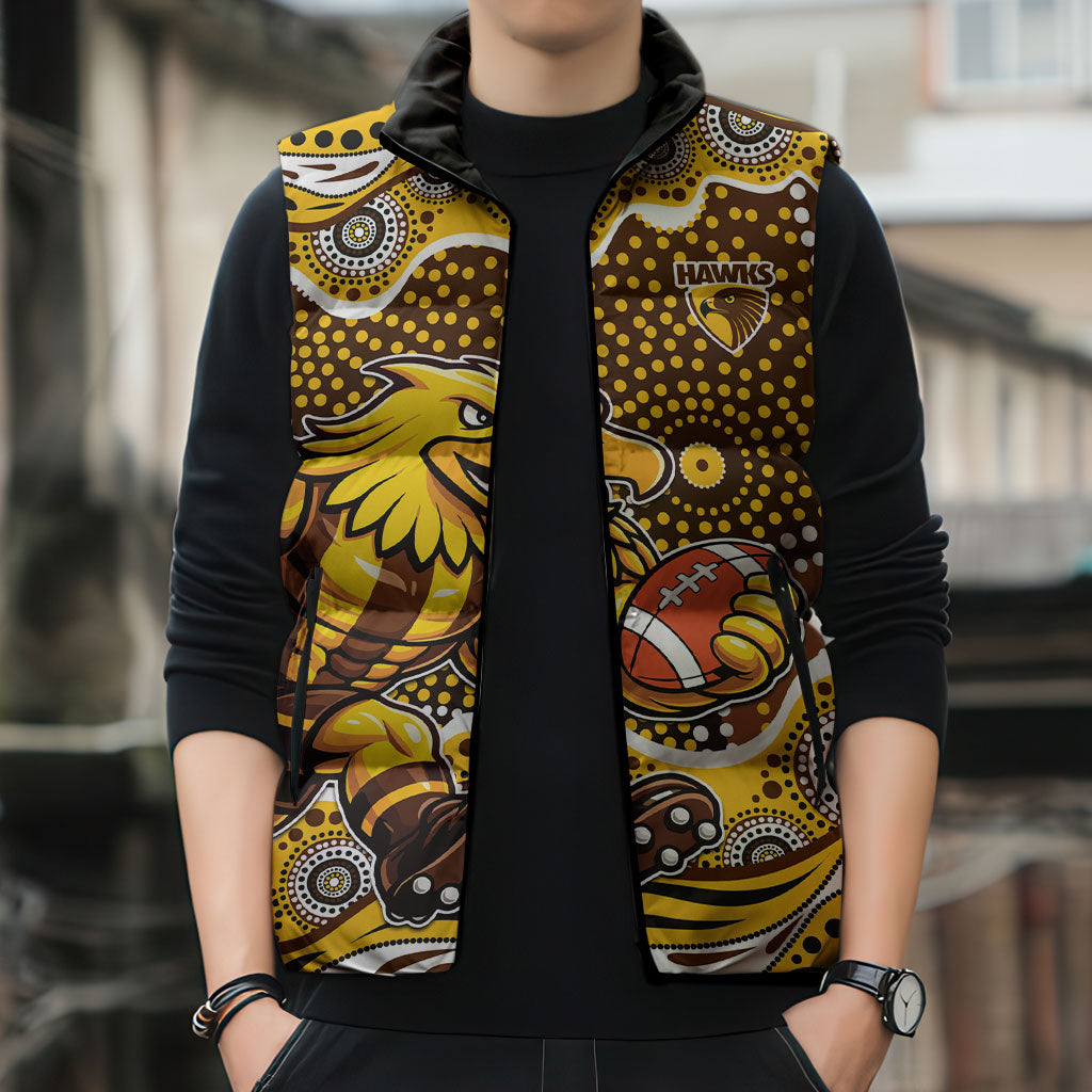 Hawthorn Hawks Sleeveless Puffer Jacket Aboriginal Dot Pattern - Football Mascot Heritage Pride