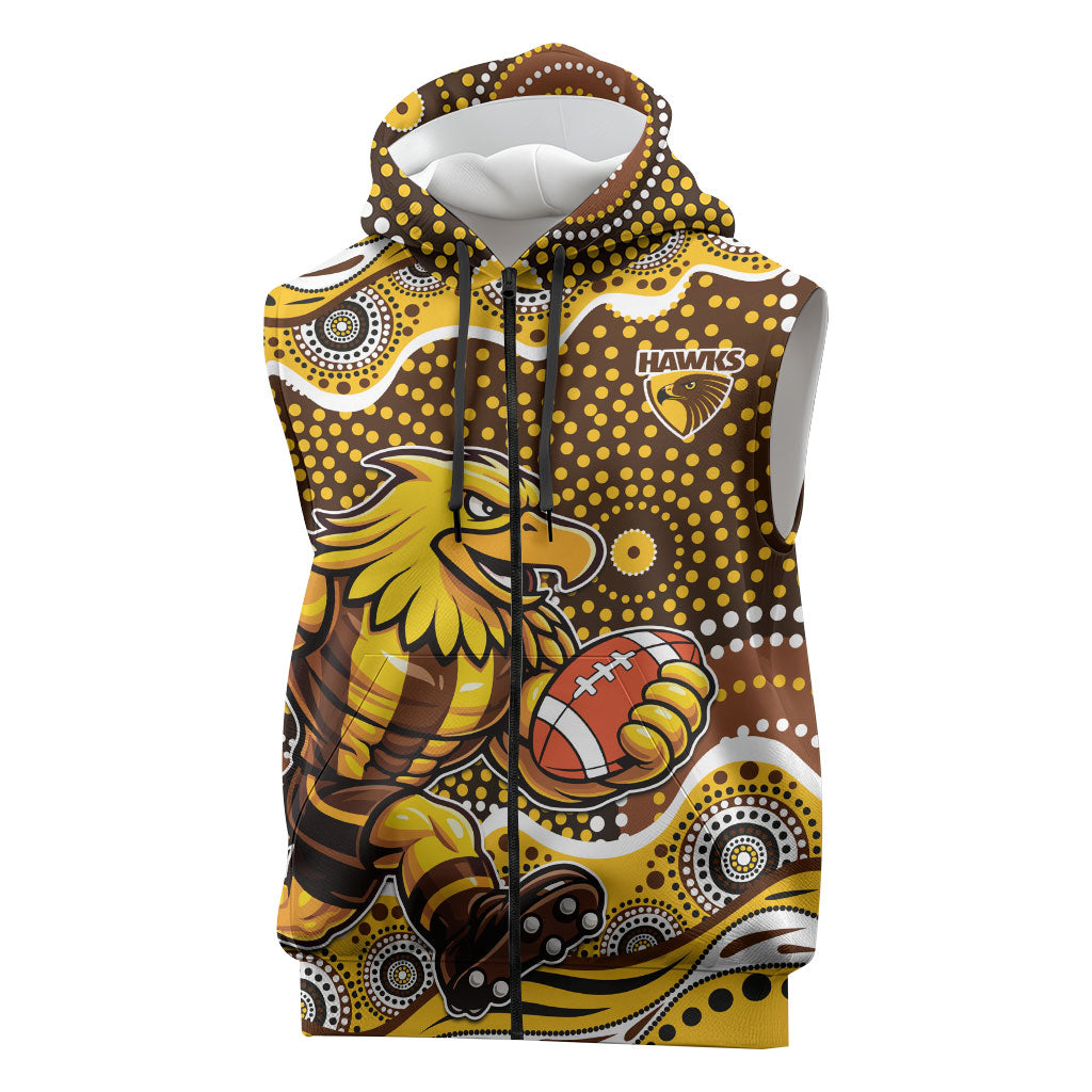 Hawthorn Hawks Sleeveless Zip Hoodie Aboriginal Dot Pattern - Football Mascot Heritage Pride