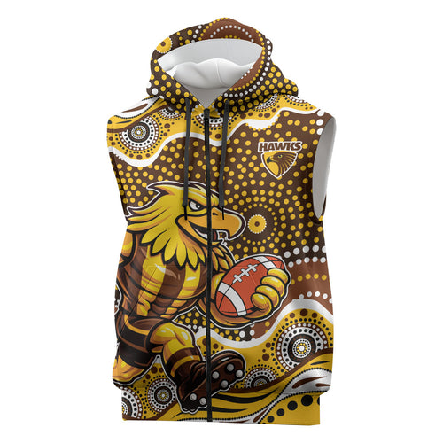 Hawthorn Hawks Sleeveless Zip Hoodie Aboriginal Dot Pattern - Football Mascot Heritage Pride