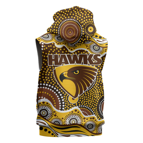 Hawthorn Hawks Sleeveless Zip Hoodie Aboriginal Dot Pattern - Football Mascot Heritage Pride