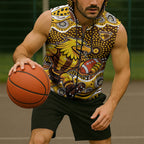 Hawthorn Hawks Sleeveless Zip Hoodie Aboriginal Dot Pattern - Football Mascot Heritage Pride
