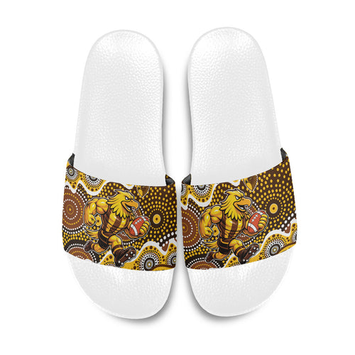 Hawthorn Hawks Slide Sandals Aboriginal Dot Pattern - Football Mascot Heritage Pride