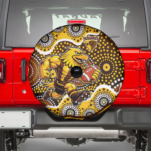Hawthorn Hawks Spare Tire Cover Aboriginal Dot Pattern - Football Mascot Heritage Pride