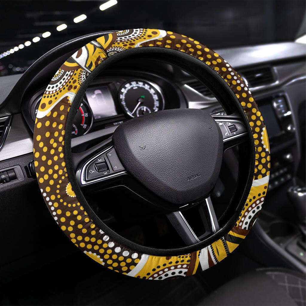 Hawthorn Hawks Steering Wheel Cover Aboriginal Dot Pattern - Football Mascot Heritage Pride