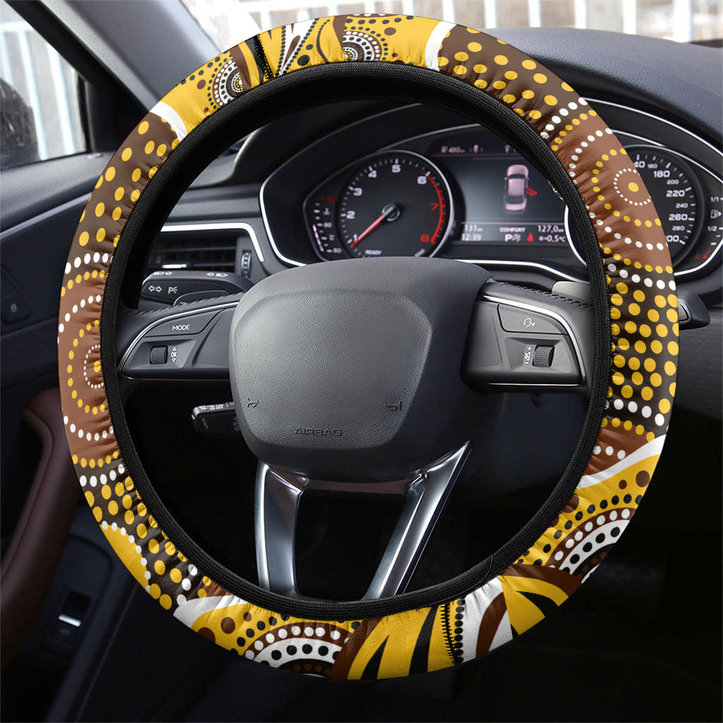 Hawthorn Hawks Steering Wheel Cover Aboriginal Dot Pattern - Football Mascot Heritage Pride