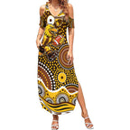 Hawthorn Hawks Summer Maxi Dress Aboriginal Dot Pattern - Football Mascot Heritage Pride