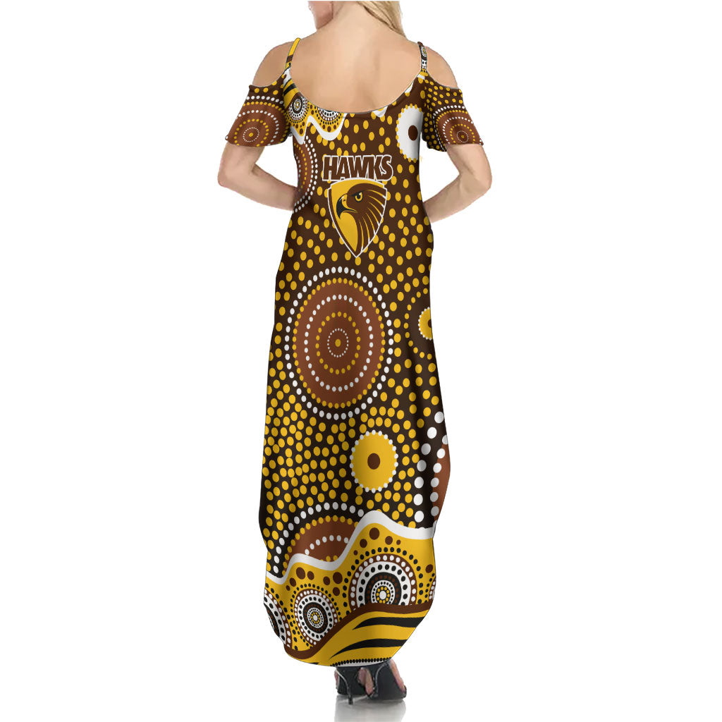 Hawthorn Hawks Summer Maxi Dress Aboriginal Dot Pattern - Football Mascot Heritage Pride