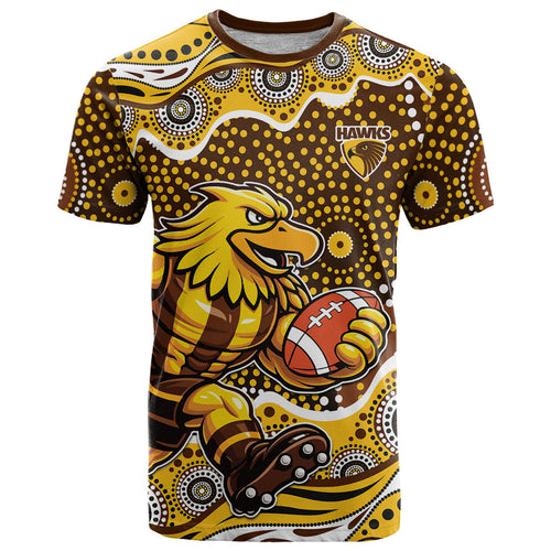Hawthorn Hawks T Shirt Aboriginal Dot Pattern - Football Mascot Heritage Pride