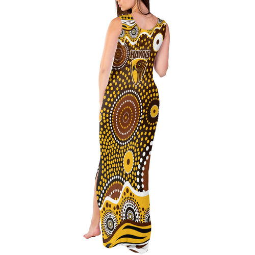 Hawthorn Hawks Tank Maxi Dress Aboriginal Dot Pattern - Football Mascot Heritage Pride
