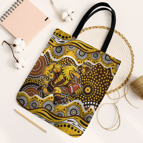 Hawthorn Hawks Tote Bag Aboriginal Dot Pattern - Football Mascot Heritage Pride