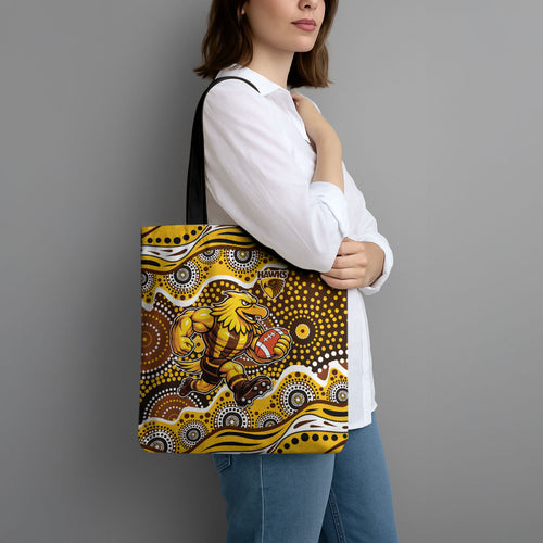 Hawthorn Hawks Tote Bag Aboriginal Dot Pattern - Football Mascot Heritage Pride