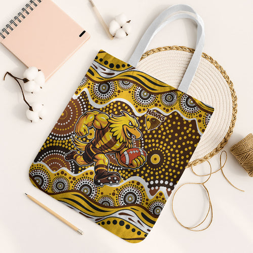 Hawthorn Hawks Tote Bag Aboriginal Dot Pattern - Football Mascot Heritage Pride