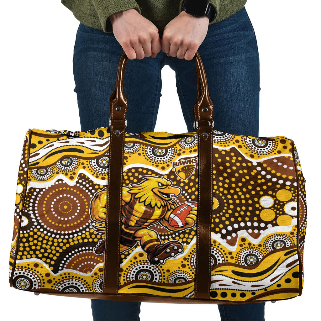 Hawthorn Hawks Travel Bag Aboriginal Dot Pattern - Football Mascot Heritage Pride