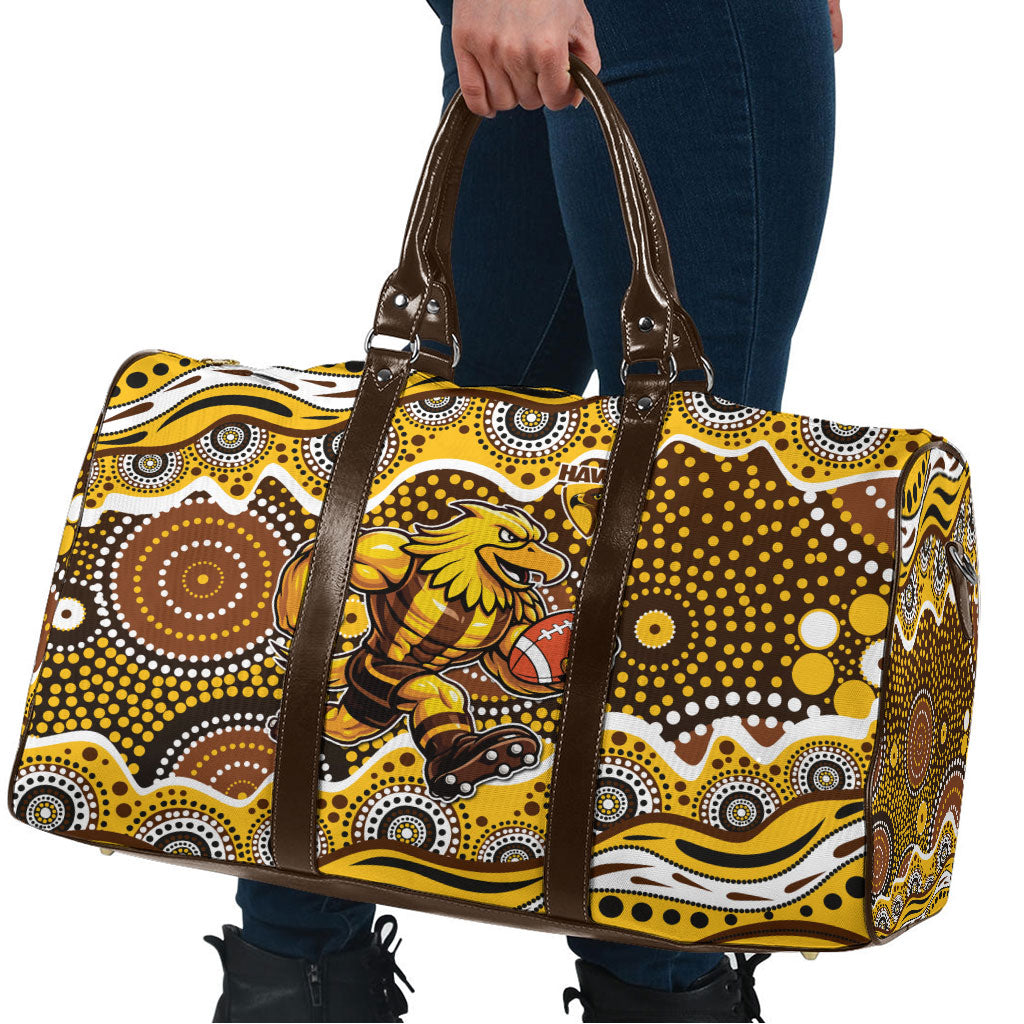 Hawthorn Hawks Travel Bag Aboriginal Dot Pattern - Football Mascot Heritage Pride