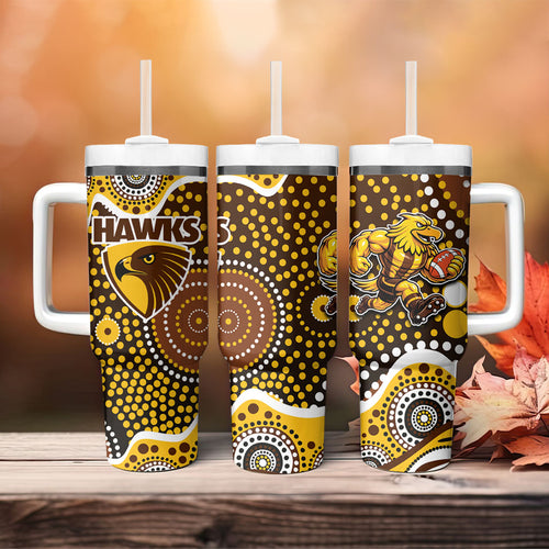 Hawthorn Hawks Tumbler With Handle Aboriginal Dot Pattern - Football Mascot Heritage Pride