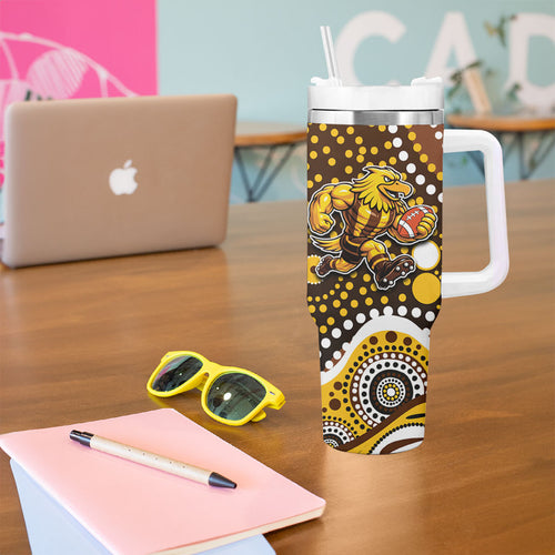 Hawthorn Hawks Tumbler With Handle Aboriginal Dot Pattern - Football Mascot Heritage Pride