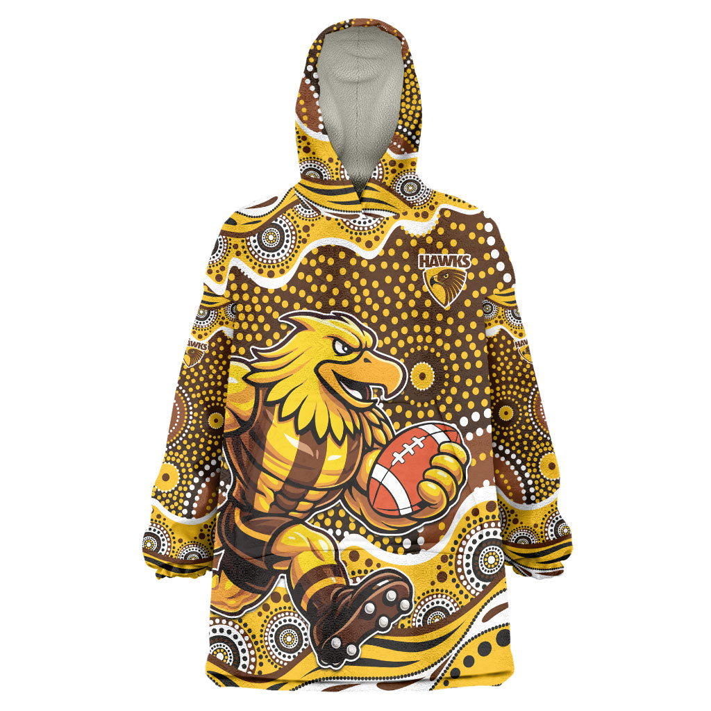 Hawthorn Hawks Wearable Blanket Hoodie Aboriginal Dot Pattern - Football Mascot Heritage Pride