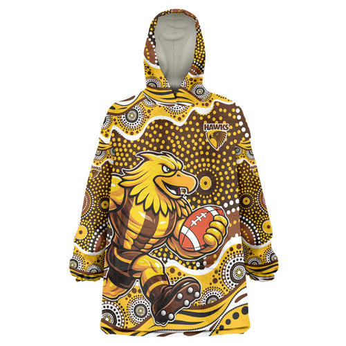 Hawthorn Hawks Wearable Blanket Hoodie Aboriginal Dot Pattern - Football Mascot Heritage Pride