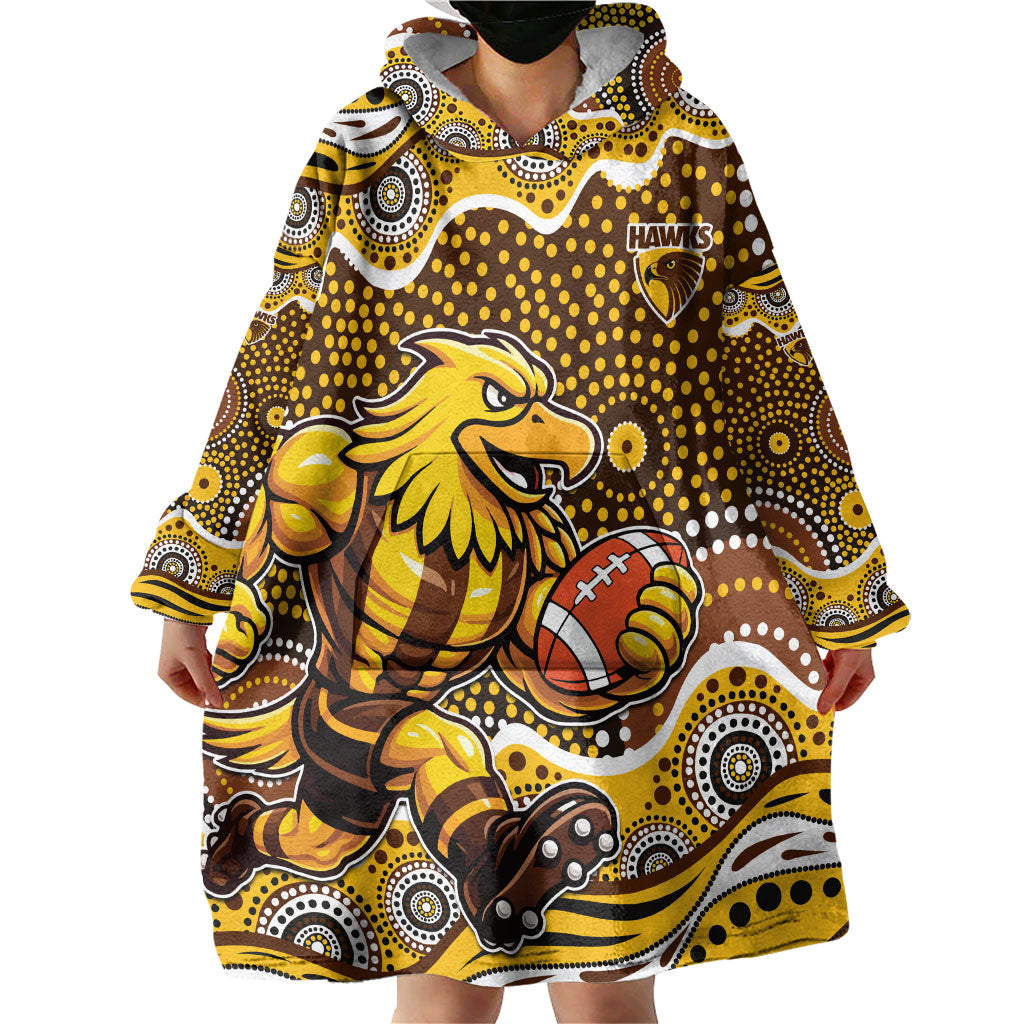 Hawthorn Hawks Wearable Blanket Hoodie Aboriginal Dot Pattern - Football Mascot Heritage Pride