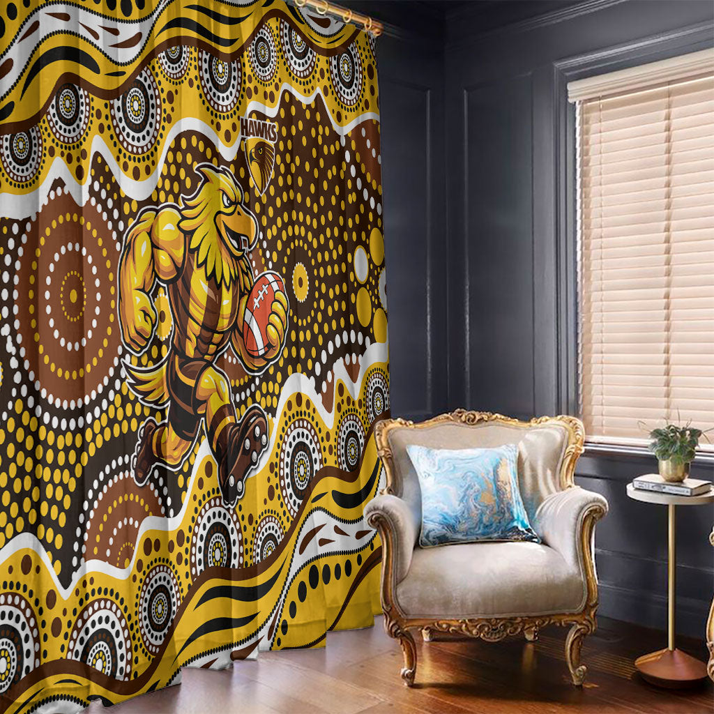 Hawthorn Hawks Window Curtain Aboriginal Dot Pattern - Football Mascot Heritage Pride