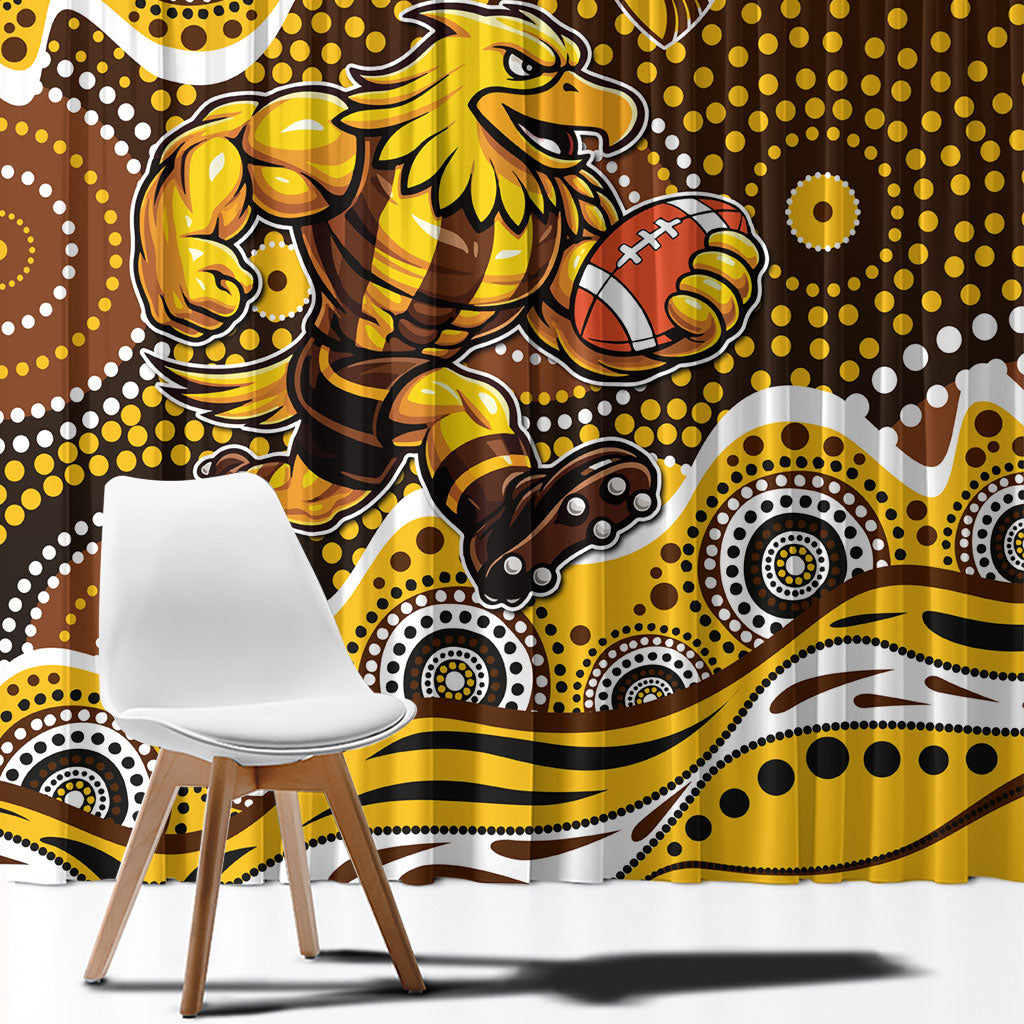 Hawthorn Hawks Window Curtain Aboriginal Dot Pattern - Football Mascot Heritage Pride