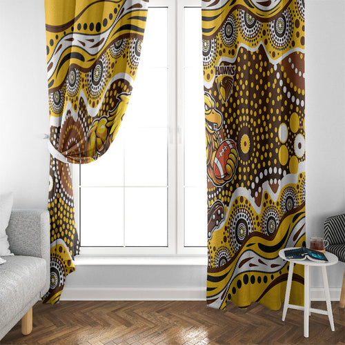 Hawthorn Hawks Window Curtain Aboriginal Dot Pattern - Football Mascot Heritage Pride