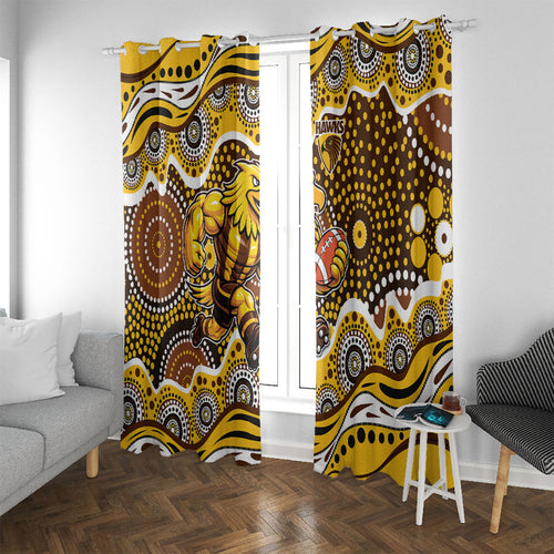 Hawthorn Hawks Window Curtain Aboriginal Dot Pattern - Football Mascot Heritage Pride
