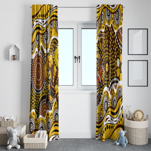 Hawthorn Hawks Window Curtain Aboriginal Dot Pattern - Football Mascot Heritage Pride
