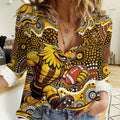 Hawthorn Hawks Women Casual Shirt Aboriginal Dot Pattern - Football Mascot Heritage Pride