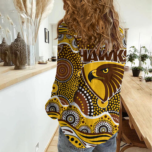 Hawthorn Hawks Women Casual Shirt Aboriginal Dot Pattern - Football Mascot Heritage Pride
