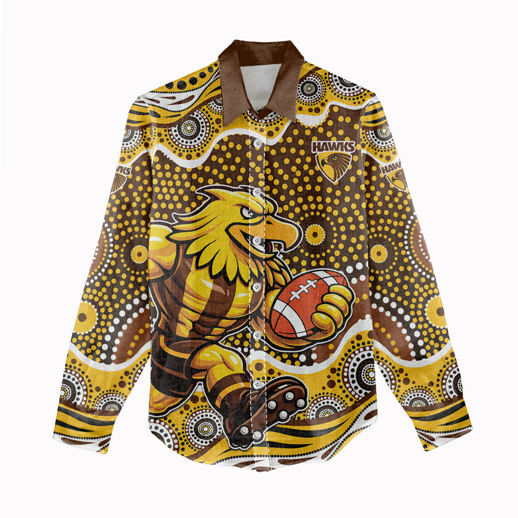 Hawthorn Hawks Women Casual Shirt Aboriginal Dot Pattern - Football Mascot Heritage Pride